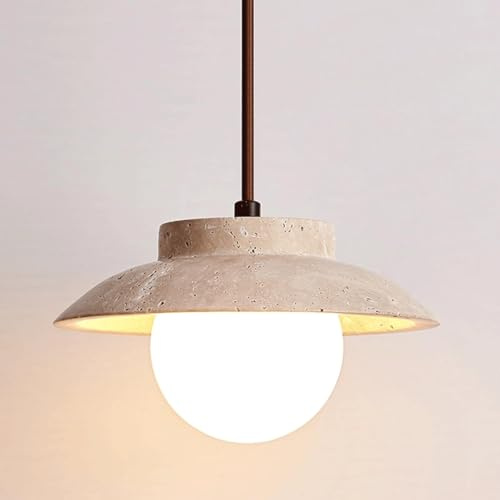 MODEBHD Nordische gelbe Travertin-Schatten-Pendelleuchte, Kugel-Glas-Hängelampe, Retro-Mini-Pendellampen, höhenverstellbar, Bar-Kronleuchter, E27-Deckenleuchte für Übertisch, Wohnzimmer, Schlafzimmer