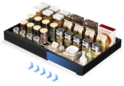 Ausziehbarer Schrank Organizer, Teleskopschublade Zum Nachrüsten Kein Bohren Und Nageln Erforderlich Pull Out Drawer Einstellbare Breite Für Die Küche Bad Wohnzimmer 32-52x42x7cm(1, Schwarz)