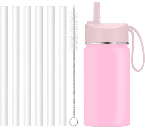 Replacement Straws Compatible with Iron Flask Kids Water Bottle 14oz - Ironflask 14 Oz Kids Cup Straw -6 Pack Straws And 1 Pack Cleaning Brush.
