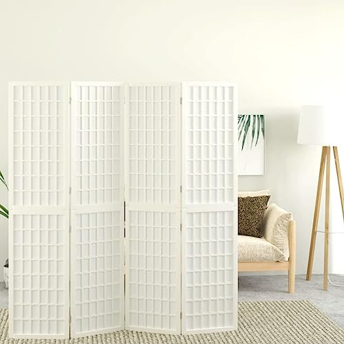 4-TLG. Paravent Japanischer Stil Faltbar 160x170 cm Weiß,Klappbarer Paravent im ShojiDesign Japanischer Stil für Privatsphäre und Licht Paravants & Raumteiler