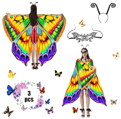Jeackcelle Butterfly Costume Women's Halloween Costumes Cape, Fairy Wings Fancy Dress Butterfly Wings Ladies Carnival Party Cosplay Dancing (Yellow)