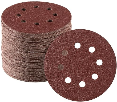 MIDO Professioanl Lot de 80 disques abrasifs 125 mm Grain 60 Patins de ponçage à 8 trous 12,7 cm Disque de ponçage rond pour ponceuse orbitale pour ponçage