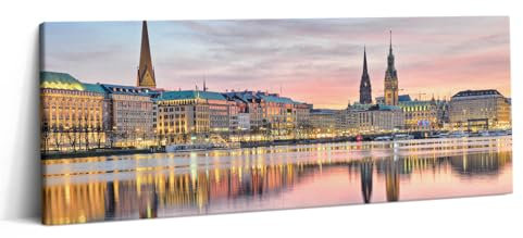 Wallfluent Wandbilder Wall Art 125x50cm Picture Groß Kunstdruck auf Leinwand für Wohnzimmer Schlafzimmer Küche Heimdekoration - Alster in Hamburg