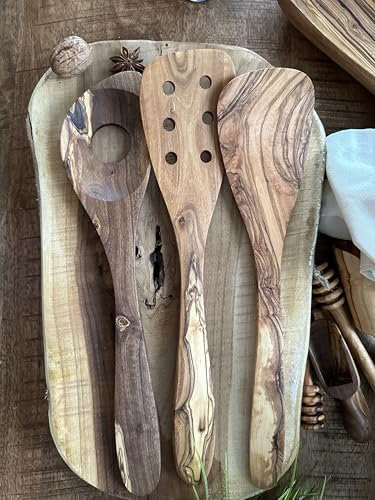 Ensemble de 3 Spatules en bois d'olivier de 30 cm