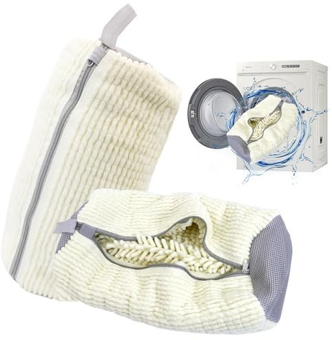 Lymshine 2Pcs Schuhwaschbeutel Waschmaschine, Schuhbeutel Waschmaschine, Sneaker Schuhe Waschbeutel, Wäschesack Schuhe für Waschmaschine mit Reißverschluss, 360°Reinigung Wiederverwendbar (Beige)