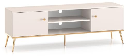 TV Board Lowboard Schrank Fernsehschrank in Kaschmir mit goldfarbenen Akzenten Drehtür Receiver Fach Wohnzimmer