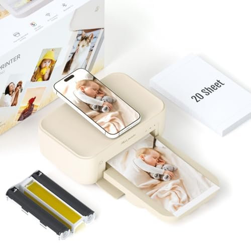 HPRT CP4100 Imprimante Photo Portable de Bureau, Imprimante Photo à Sublimation Thermique avec 20 Feuilles de Papier Photo, Imprimante Photo Instantanée, 300 DPI, 256 Couleurs, Impression Vidéo AR