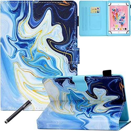 GSFY 10 Inch Universal Case, PU Leather Anti-Slip Stand Protective Wallet Cover for iPad/Galaxy Tab/Kindle Fire/Lenovo/Huawei/Asus Other 9.6-11 Inch Tablet - Blue Marble