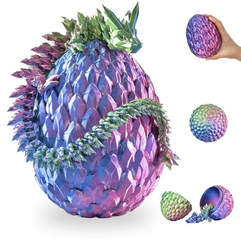 3D Drache im Ei – Drachenei mit Drache 36 cm Figur | 12 cm Großes Ei | Multicolor Überraschungsdrache in Blau-Grün-Violett | Schlüpfende Bewegliche Figur für Kinder, Sammler & Fantasy-Fans