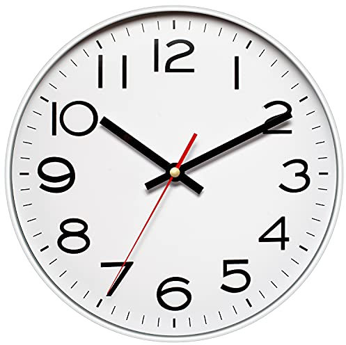NUOVO Wanduhr, Metallrahmen mit Glasabdeckung, mit leisem, tickendem Uhrwerk, Quarz-Wanduhr, modernes Quarz-Design, dekorativ, für Innen- und Küche, 35 cm (Silber)