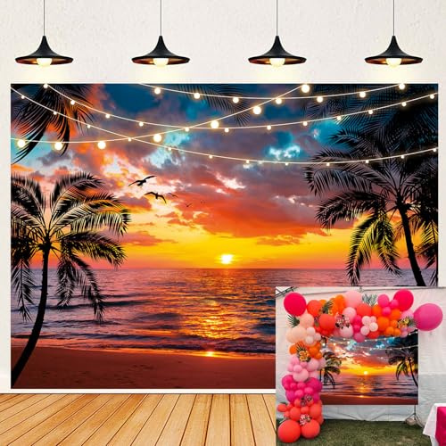 Hawaii Sonnenuntergang Strand Hintergrund - Sommer Meer Palme Fotografie Tropische Landschaft Aloha Luau Hochzeit Urlaub Geburtstag Party Dekorationen (240 x 180 cm)