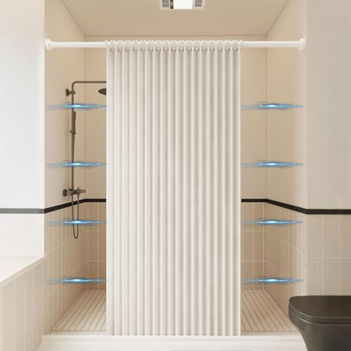 Haoyunll Aimant Rideau de Douche Pliable Magnétique en Tissu Imperméable, À L'italienne, Anti-moisissure Rideaux de Douche Accordéon Plissés Lavables avec Crochet, 220g/m², Beige, 120x200cm