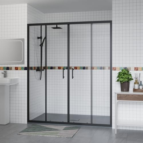 Aquariss 1600x800mm Shower Enclosure Wetroom Cubicle Matte Black with 1600mm Sliding Double Shower Screen Doors 6mm Easy Clean Glass, Anthracite SMC Anti Slip Shower Tray and Free Waste