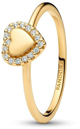 PANDORA Timeless Gravierbarer Herz Strahlenkranz Ring aus 14K vergoldetem Sterling Silber mit Zirkonia, Größe: 58, 163801C01-58