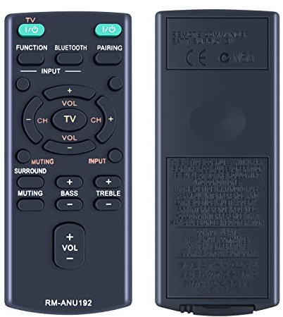 CLVIZCXOM RM-ANU192 Remote Control Replacement for Sony Soundbar System HTCT60 HT-CT60BT SA-CT60BT RM-ANU191 HT-CT60BT SA-CT60BT SS-WCT60