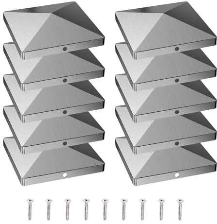 Pfostenkappen 7x7 cm, 10 Stück Edelstahl 304 Pfostenabdeckung, Pfostenkappe für Zaunpfosten und Holzpfosten, Pyramiden Form, inkl. Edelstahl-Schrauben (7x7 cm)