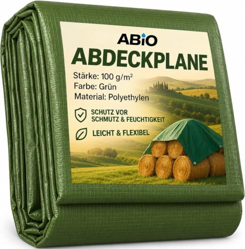 Abio Abdeckplane 2x3m Grün 100g/m² Wasserdicht mit Ösen Plane Gewebeplane Tarp Schutzplane für Haus & Garten Holz Gartenmöbel Camping Haus