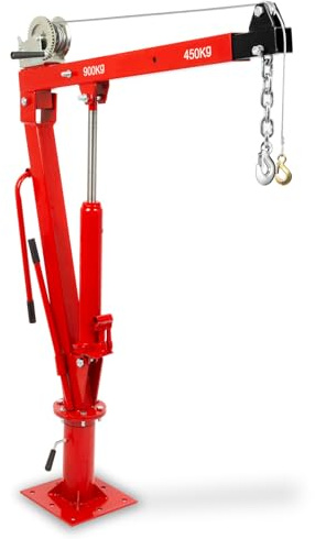 EBERTH Pick Up Kran, Ladekran mit 900 kg Traglast, Seilwinde, 360° Drehkranz, massiver Standfuß für Bodenmontage, Pickup Kran mit Lasthaken und Kette, klappbar, Anhänger Kran mit 1750mm Hubhöhe