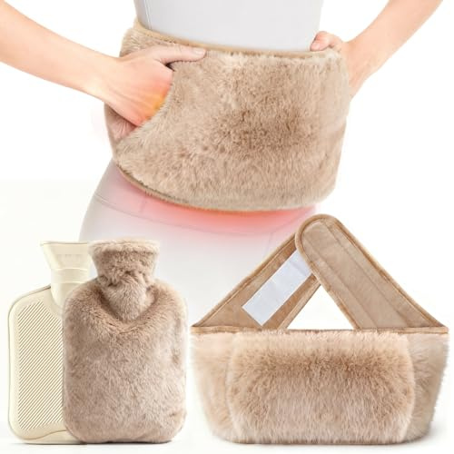 Wärmflasche Gürtel Wärmflaschengürtel 130cm Extra Lang - Geschenkverpackung | 3 in 1 Premium flauschig Periode Wärmegürtel mit Bezug Auslaufsicher Bettflasche für Rücken, Bauch