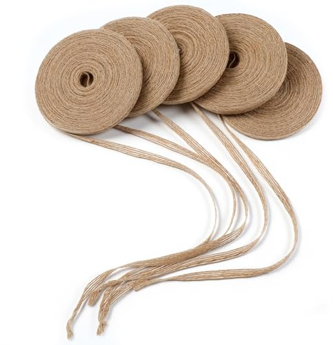 Juteband Natur, 5 Rollen Juteband Schmal 10m Sackleinen Band | Geschenkband Jute Band zum Basteln für DIY Verpackung Geschenk,Hochzeit,Weihnachten,Dekoration