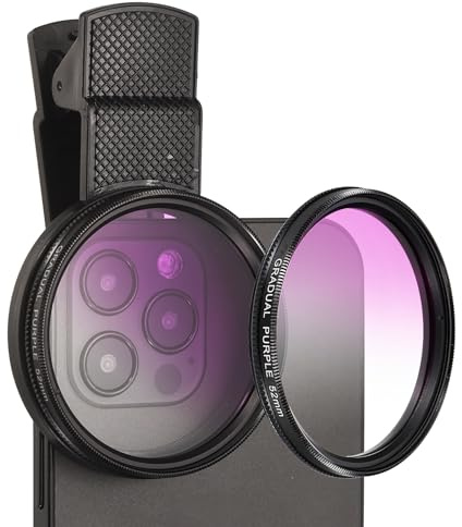 PATIKIL Lente Per Fotocamera Telefonica 52mm Polarizzatore Circolare Viola | Per La Maggior Parte Degli Smartphone E Fotocamere DSLR, Filtro A Gradazione Di Colore Clip-On