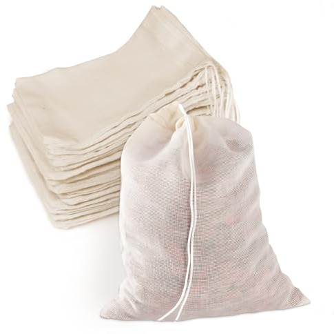 50 Pack Spice Bags for Cooking, Cotton Muslin Bags for Cooking 8 * 10cm, 100% Cotton Reusable Mesh Bags, Muslin Drawstring Tea Filter for Coffee, Pho Soup & HerbsSoup, Spices Storage