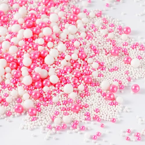 Essbare Rosa Weiße Perlen für Tortendeko, 130g Streusel Valentinstag für Plätzchen Kuchen Backfeste Muffin Cupcake Deko, Zuckerstreusel für Valentinstag Mädchen Party Tortendeko
