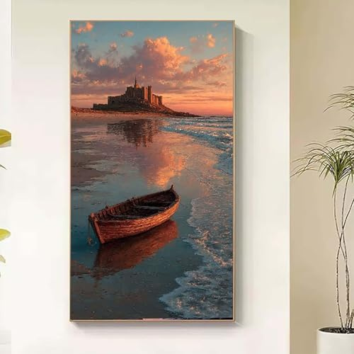 Boot Diamond Painting Meer Diamond Painting Erwachsene XXL 30x60cm Vollbohrer Diamanten Malerei Kinder Stickerei Kreuzstich Bilder Bastelset Erwachsene, Geschenke für Frauen, Wohnzimmer Deko 1l-Model