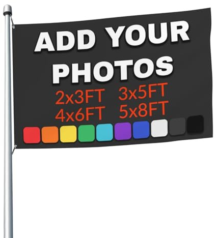Drapeau Personnalisable, 2x3ft/3x5ft/4x6ft, Impression recto/recto verso, Bannière de drapeaux personnalisés - faites votre propre drapeau, Ajoutez votre propre image/texte/logo (Beidseitiger,2x3FT)