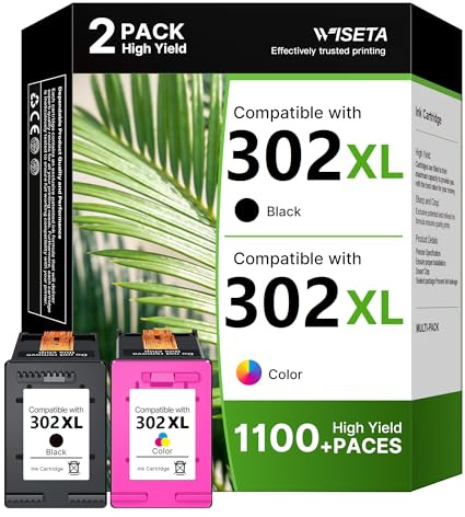 WISETA 302 XL Kompatibel für HP 302 druckerpatronen Multipack 302XL patrone für HP Envy 4525 4520 4522 4527 4524 DeskJet 3630 3636 3638 3639 OfficeJet 3830 3831 (1Schwarz 1Farbe,2-Pack) tintenpatronen