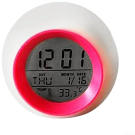 Digitaler Wecker in 7 Farben, Nachtlicht, runder Kalender für Jungen und Mädchen, Schlafzimmer, Nachttisch, kugelförmig, natürlicher Klang (rot)