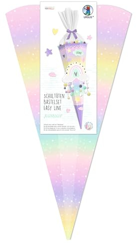 Ursus 1005 00 04 - Schultüten Bastelset Easy Line Regenbogen, 6-eckig, Höhe ca. 68 cm, Durchmesser ca. 20 cm, inkl. Bastelanleitung und Vorlagebogen, zum Selbstbasteln, für die Einschulung