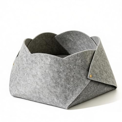 2-in-1 Abnehmbarem Katzenhöhle, Filz Katzenkorb mit Kratzmatte, 48 x 48 x 23cm Indoor Katzenhaus, Faltbar Katzenbett für Alle Katze (grau 1)