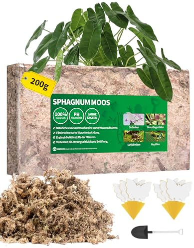 200g Sphagnum Moos für Pflanzen Orchideen Moos für Moosstab Spagnummoos Torfmoos Substrat Pflanzmoos für Zimmerpflanzen Monstera Philodendron Alocasia Karnivoren usw.[200±10g Moosziegel, erg. ca.10L]
