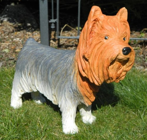 JS Garten Deko Gartenfigur Tierfigur Dekorationsfigur Hund Yorkshire Terrier H 34 cm Dekofigur aus Kunstharz