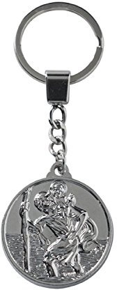 Sumex / Suministros Exteriores SA Christian Holy St Christopher Silver Circle Keychain Keyring Travel Car Charm, Rund