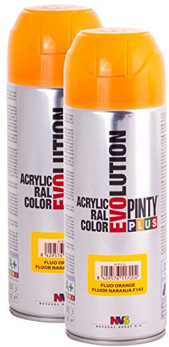 Secado rápido – acrílico Spray de pintura PintyPlus Evolution – Pack de 2 – f143 fluorescente naranja