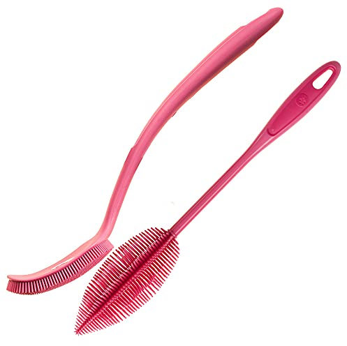 Kochblume Universalbürste & Flaschenbürste 36cm 2er Set | Premium-Silikon & BPA frei| Hitzebeständig | Spülmaschinenfest | Farbe: pink