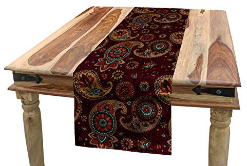 ABAKUHAUS Paisley Tischläufer, Naher Osten Tribual, Esszimmer Küche Rechteckiger Dekorativer Tischläufer, 40 x 225 cm, Burgunderrot und dunkler Senf