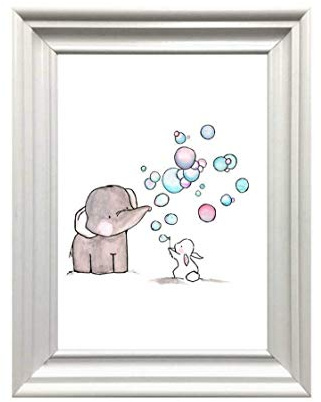 Kunstdruck Din A4 ungerahmt Elefant Hase Seifenblasen rosa Aquarell Kinderzimmer, Geburt, Babyzimmer Druck, Poster, Bild