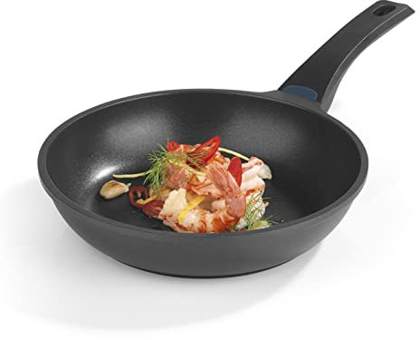N8WERK Aluguss-Pfanne in der Midnight Edition | 24 cm | Farbwechsel-Temperaturanzeige | Für alle Herdarten geeignet | 3-Fach Beschichtung für fettarmes Braten ohne Anbrennen