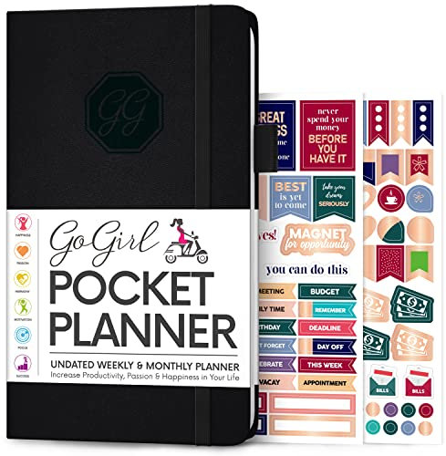 GoGirl Planner and Organizer for Women - Pocket Size Weekly Planner, Goals Journal & Agenda to Improve Time Management, Productivity & Live Happier. Undated – Start Anytime, Lasts 1 Year – Black