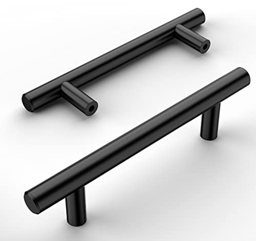 Amerdeco Lot de 12 Plein Poignee de Meuble Cuisine Entraxe 96mm Noir Acier Inoxydable Poignée Meuble Cuisine Poignées pour Placards Poignet de Porte Cuisine Poignet Meuble Cuisine