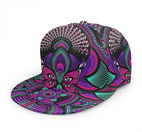 Oaieltj Unisex Baseball Cap Herren Damen Einstellbare Snapback Trucker Hat Mode Hip-Hop Baseball Cap, Trippy Nature Mandala Pfau Schmetterling Blume, One size