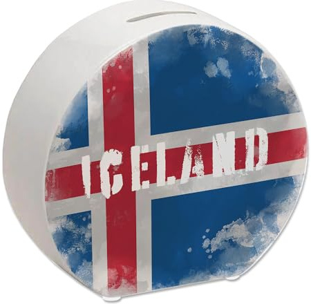 Spardose mit Island-Flagge im Used Look - Sparschwein für Urlauber eine schöne Sparbüchse mit der isländischen Nationalflagge verziert um auf die Reise nach Island zu sparen