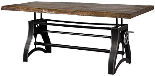 MASSIVMOEBEL24.DE | Manchester - höhenverstellbarer Esszimmertisch naturfarben, geölt | Tischplatte 220x100 cm| massives Mangoholz und Eisengestell | echte Baumkante | Küchentisch, Esstisch