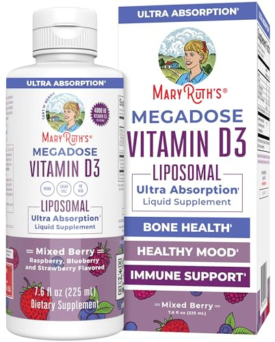 MaryRuth Organics Megadose Vitamin D3 Liposomal | Vitamin D 4000 IU | Ultra Absorption | Immune Support for Adults | Bone Health | VIT D3 | Vegan | Sugar Free | Gluten Free | Non-GMO | 45 Servings