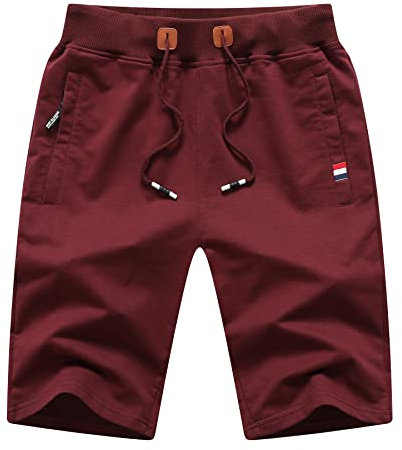 Tansozer Kurze Hose Herren Shorts Sommer Jogginghose Kurz Baumwolle Gym Sweat Shorts Herren Sport Fitness Training Shorts Rot 3XL