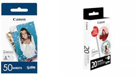 Canon Zoemini ZINK Fotopapier, 50 Blatt & ZINK Fotopapier Circle Sticker ZP-2030-2C(Für Canon Zoemini Fotodrucker, Papierformat 5x7,5 cm, mobiler Sofortdruck) Fotosticker selbstklebend, 20 Blatt, Weiß