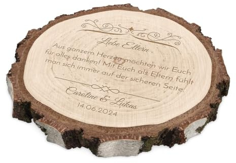 Maverton runde Deko Holzscheibe mit Gravur, Untersetzer aus Birkenholz | Durchmesser: 16-22 cm, Dicke: 1,5-2,5 cm, Holzkreise personalisiert, Deko Baumscheibe für Paar, Danksagung